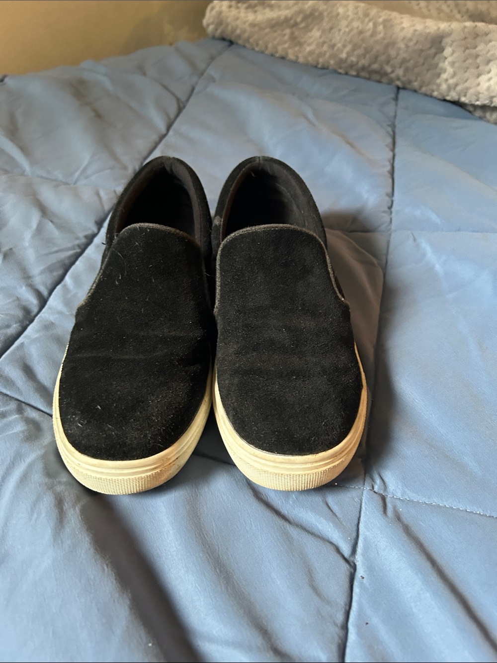 Steve Madden Black Slip-On Suede Loafers with White Sole